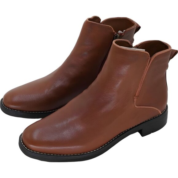 Franco Sarto Marcus Cognac Leather Ankle Booties Women US 9M - Picture 2 of 6